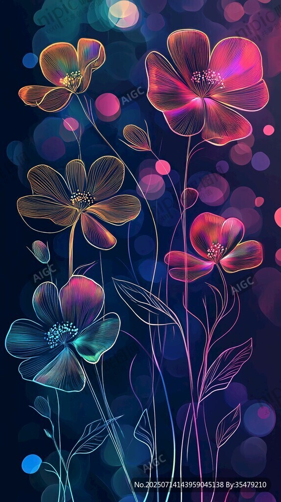 夢幻炫彩花卉插畫背景圖