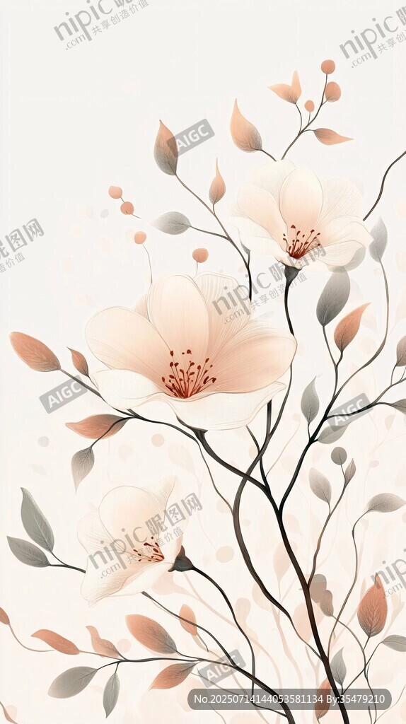 淡雅花卉插畫圖