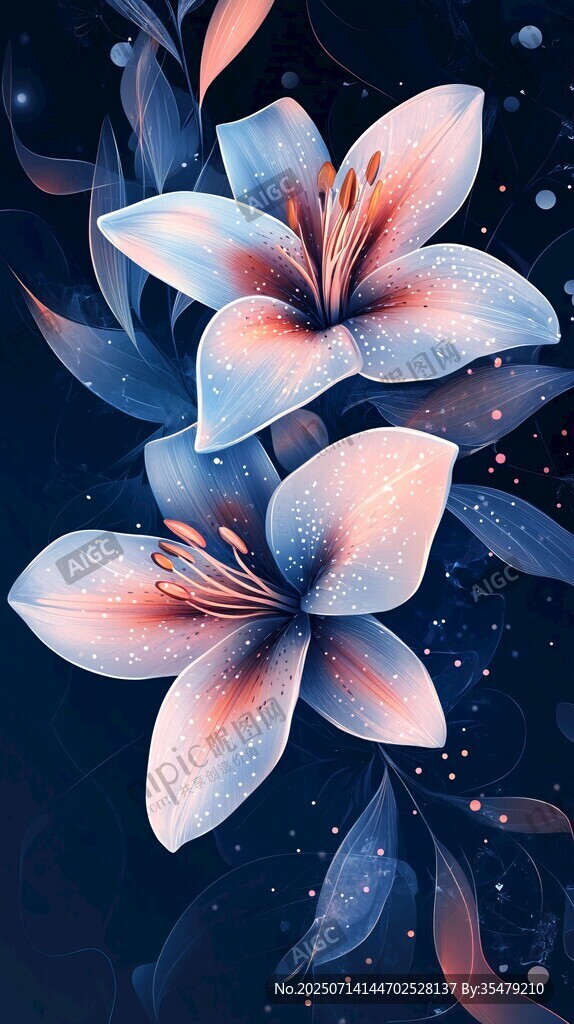 夢幻雙生百合花插畫