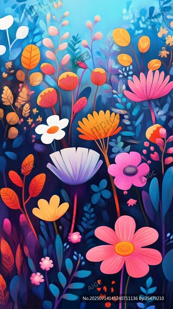 夢幻多彩花卉插畫世界