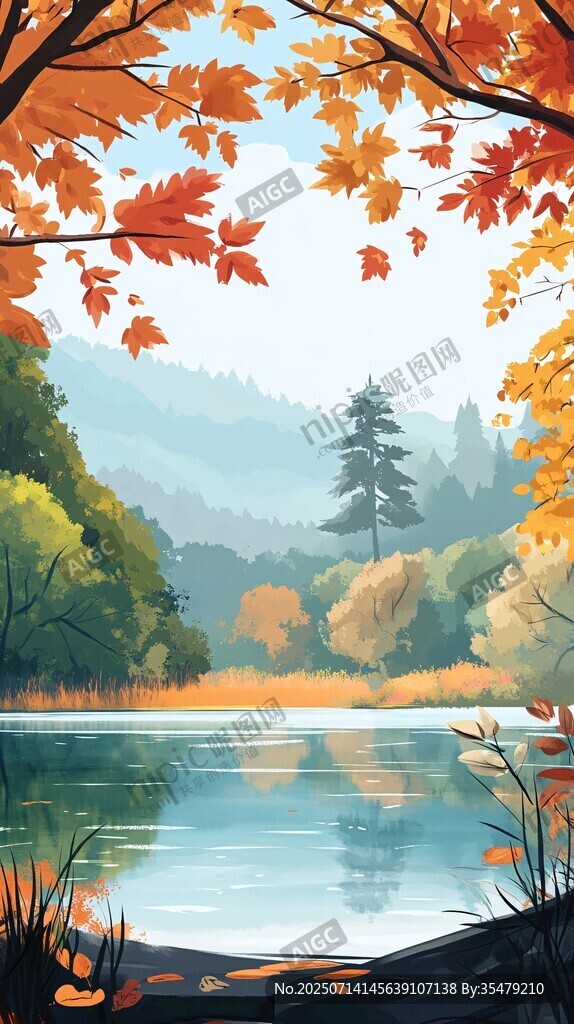 秋日湖畔美景