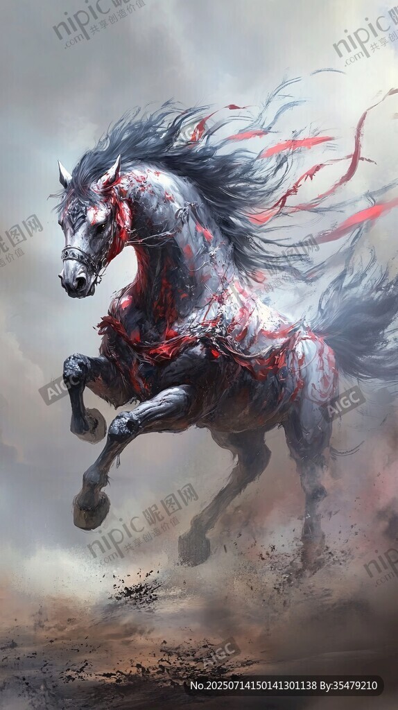 血鬃烈馬奔騰圖