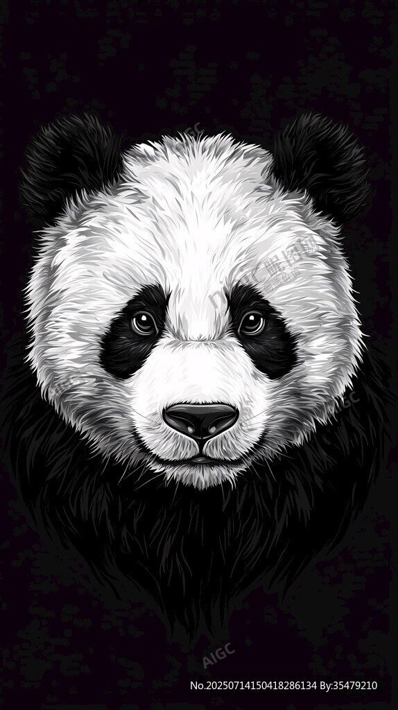 黑白熊貓頭像插畫