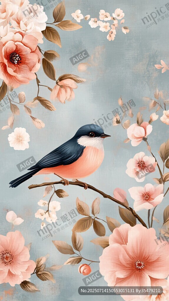 花鳥(niǎo)圖 枝頭小鳥(niǎo)伴繁花