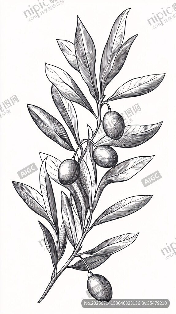 橄欖枝手繪插畫