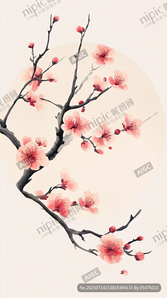 水墨紅梅圖