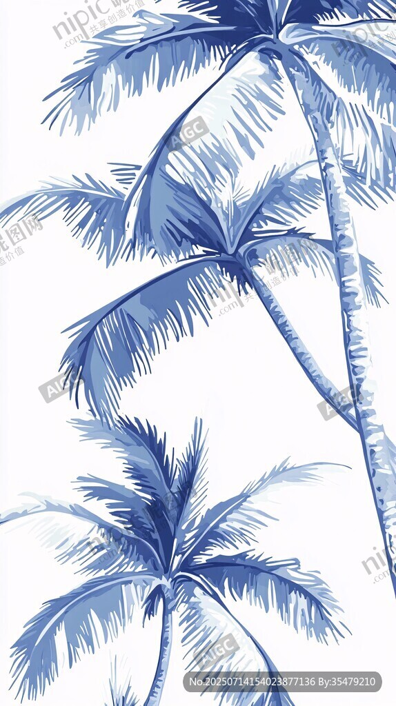 藍調(diào)手繪風三棵椰子樹