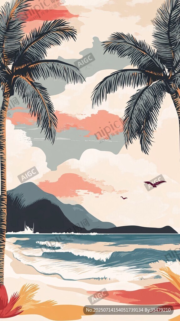 熱帶海濱風(fēng)光插畫
