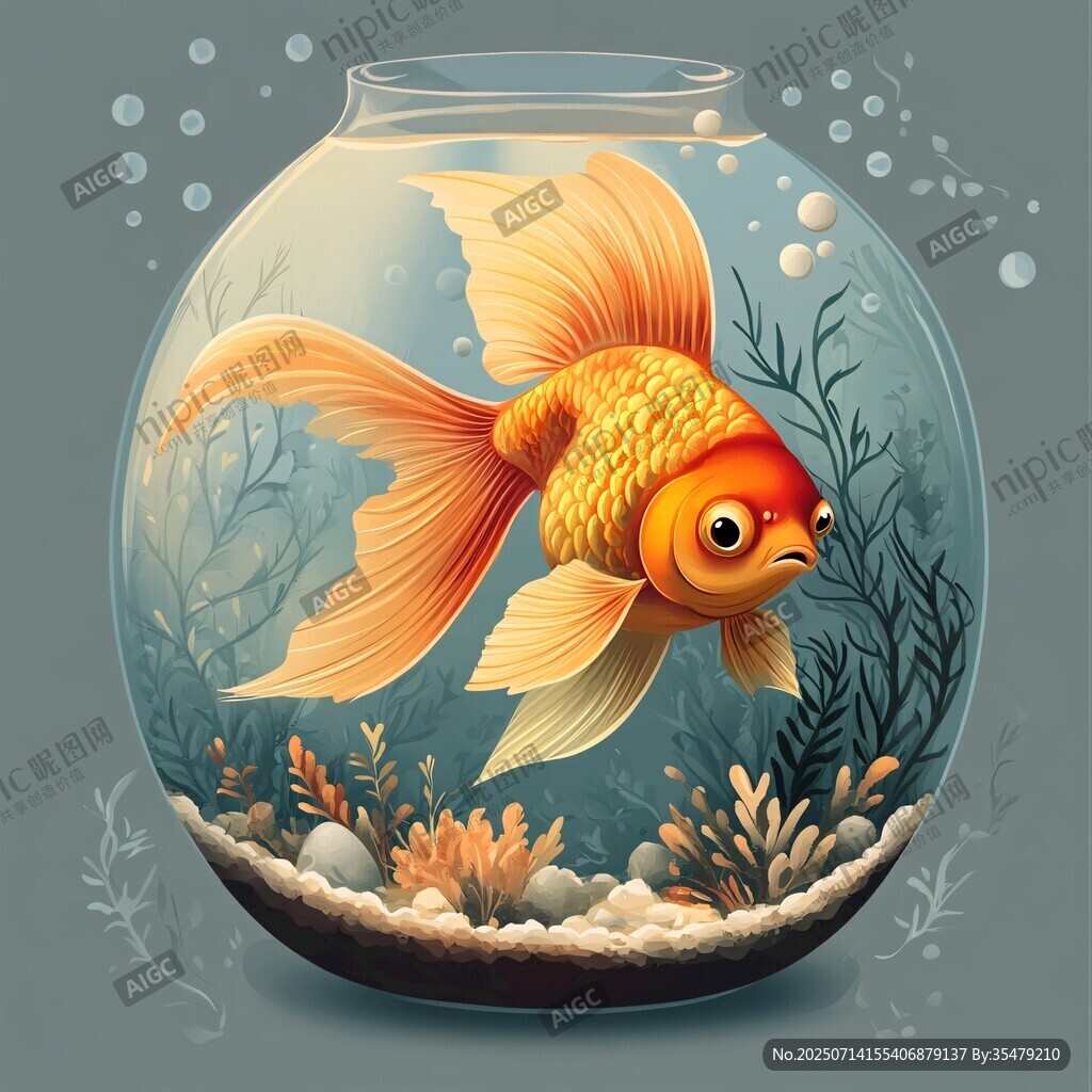 玻璃魚缸中的漂亮金魚