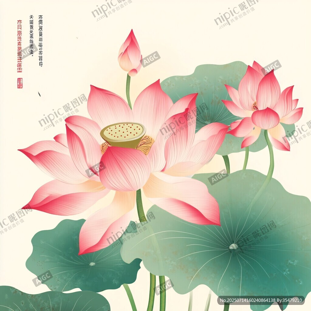 水墨風(fēng)盛開(kāi)的嬌艷荷花圖