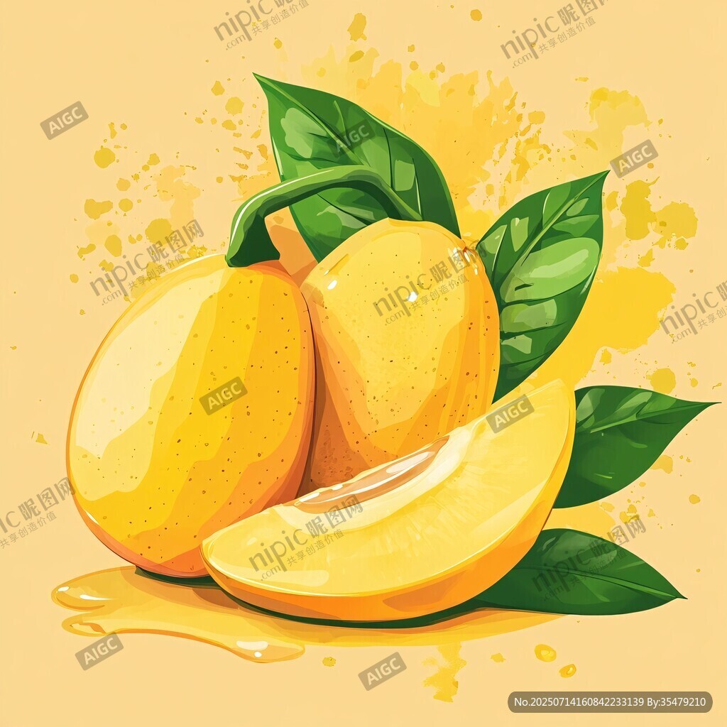 金黃甜潤的誘人芒果插畫