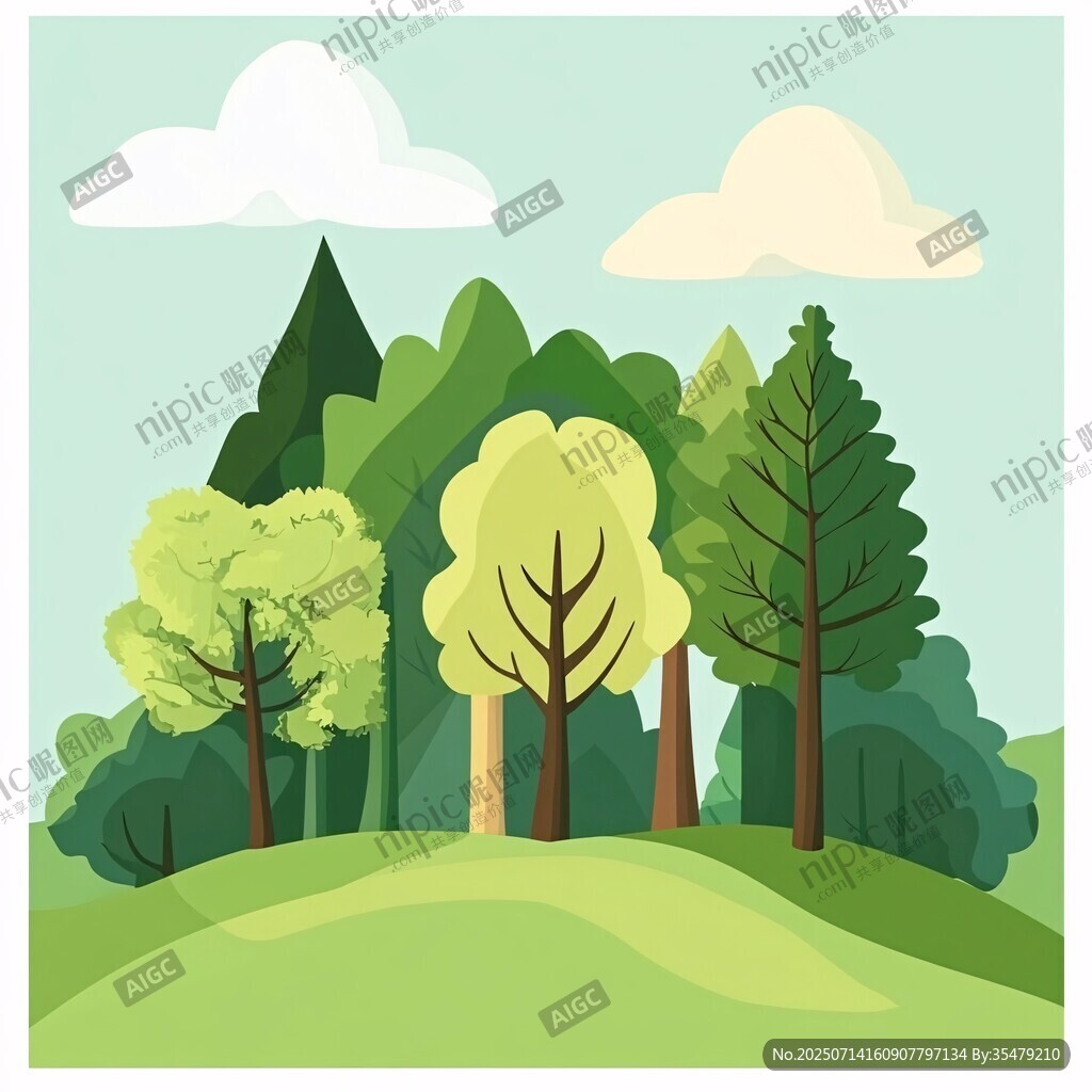 清新綠意森林風(fēng)景插畫