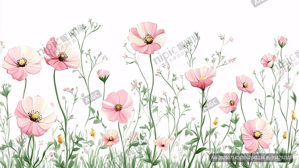 粉色花卉邊框插畫