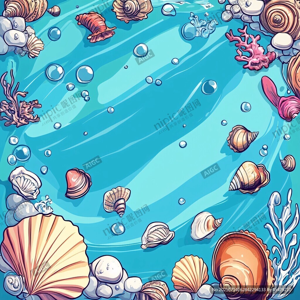 海洋貝殼珊瑚氣泡插畫