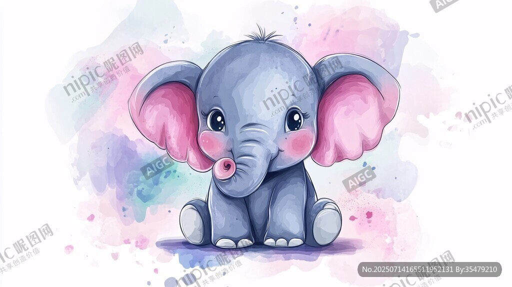 可愛小象水彩插畫