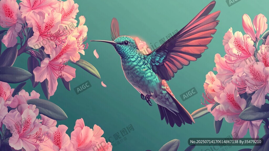 蜂鳥戲粉花
