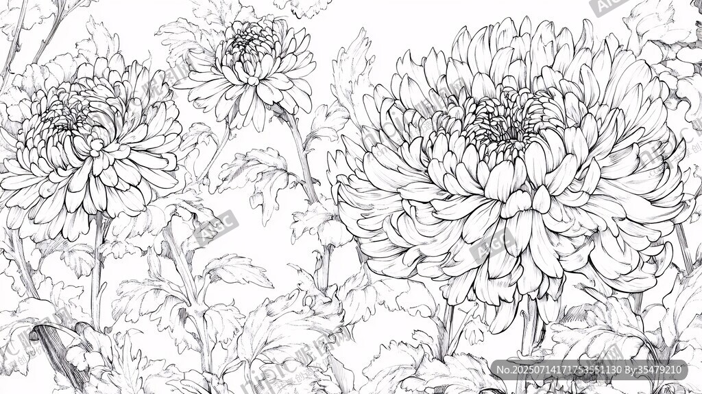 白描菊花花卉圖案