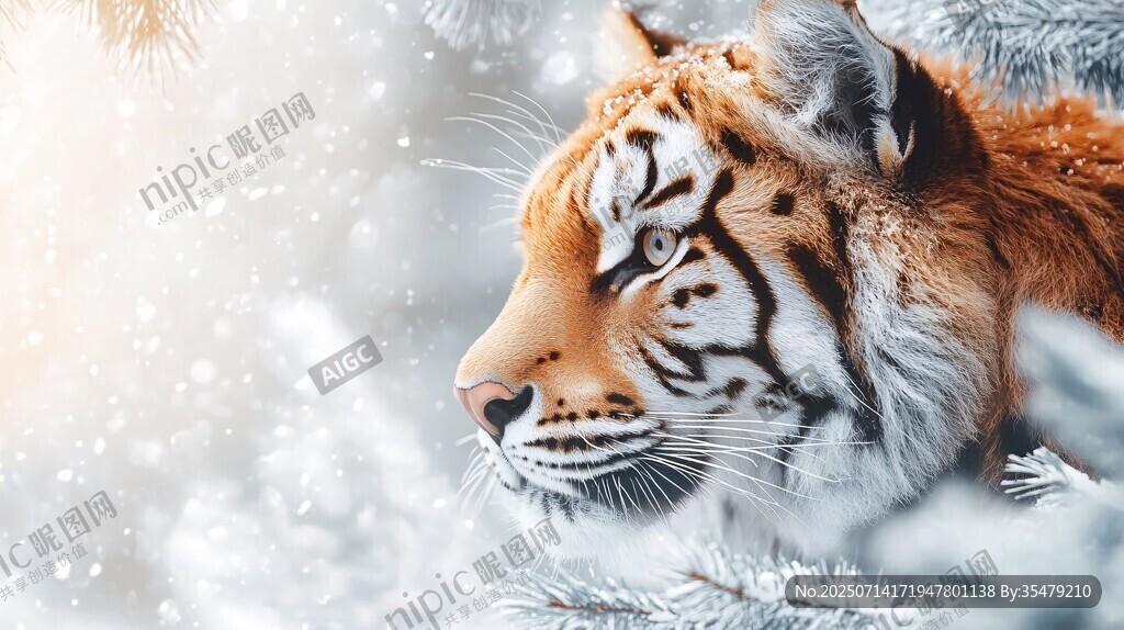 雪林中的老虎側(cè)影
