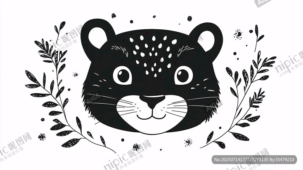 可愛黑豹插畫 枝葉環(huán)繞