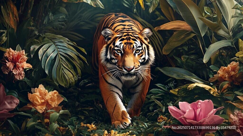 叢林猛虎漫步繁花間