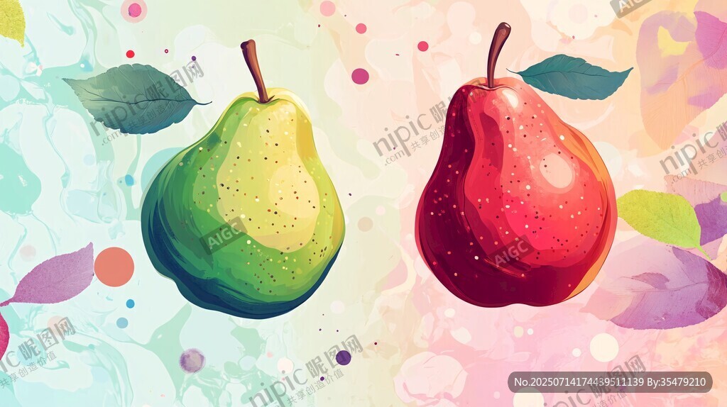 彩色雙梨插畫