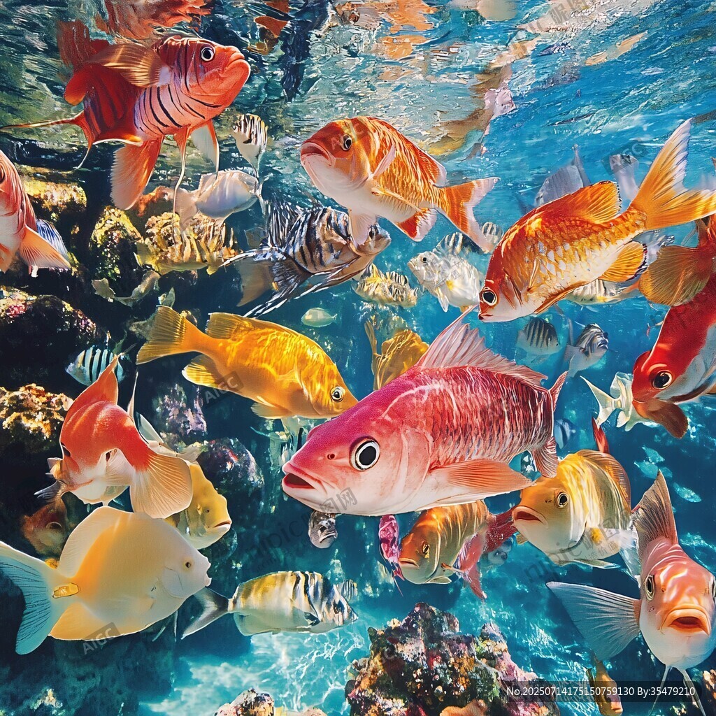 多彩熱帶魚暢游珊瑚礁