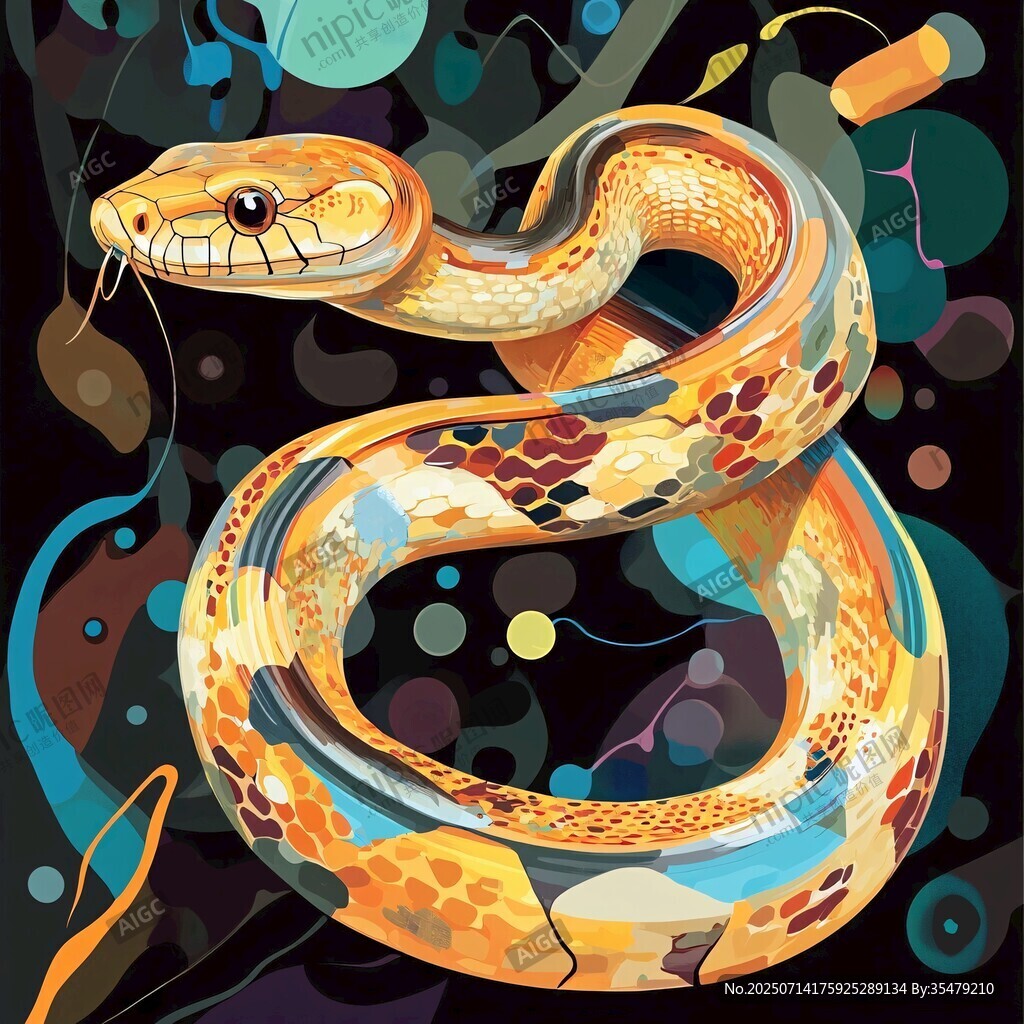 絢麗多彩的盤旋蛇類插畫