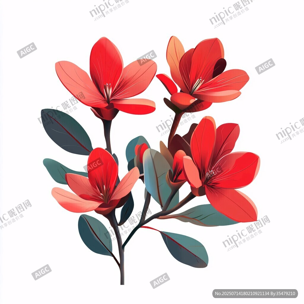 艷麗紅色花卉插畫作品