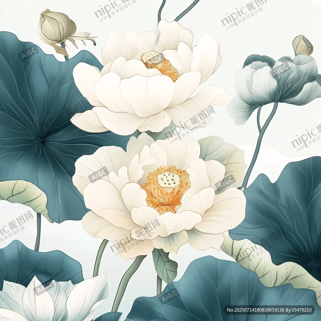水墨風(fēng)盛開的清雅白荷