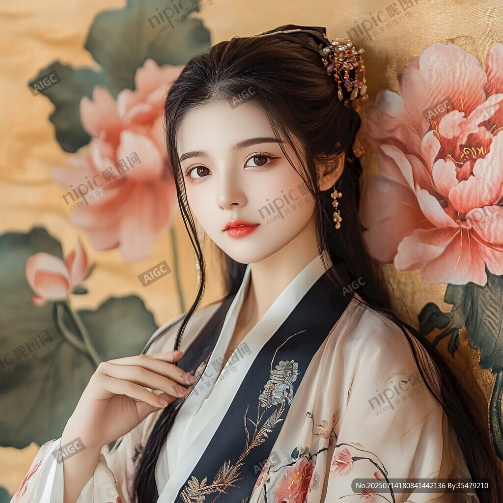 古典漢服佳人 花影相伴