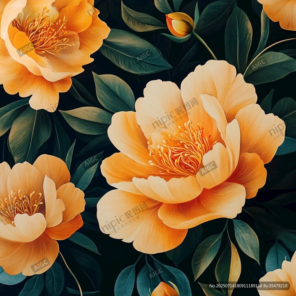 金黃牡丹花卉圖案背景圖