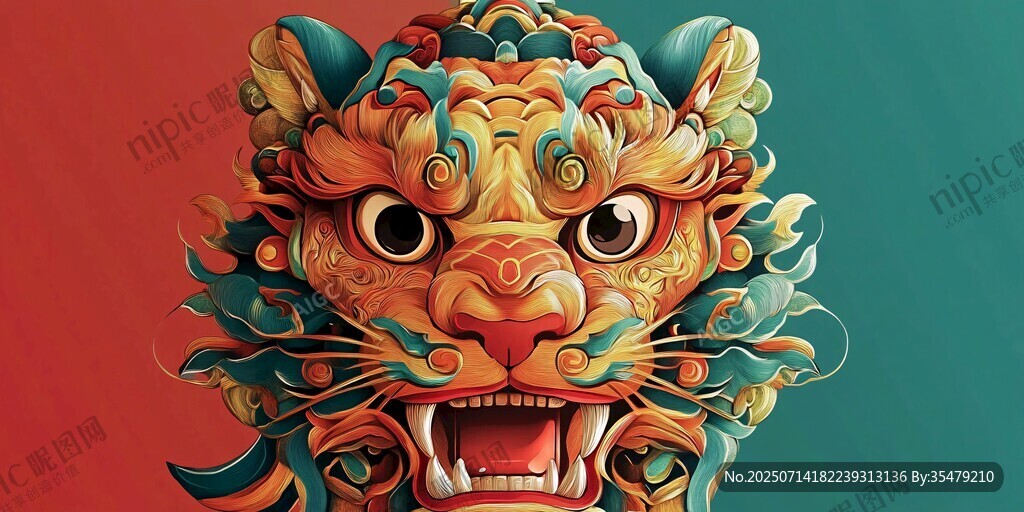 中式瑞獸獅頭藝術形象