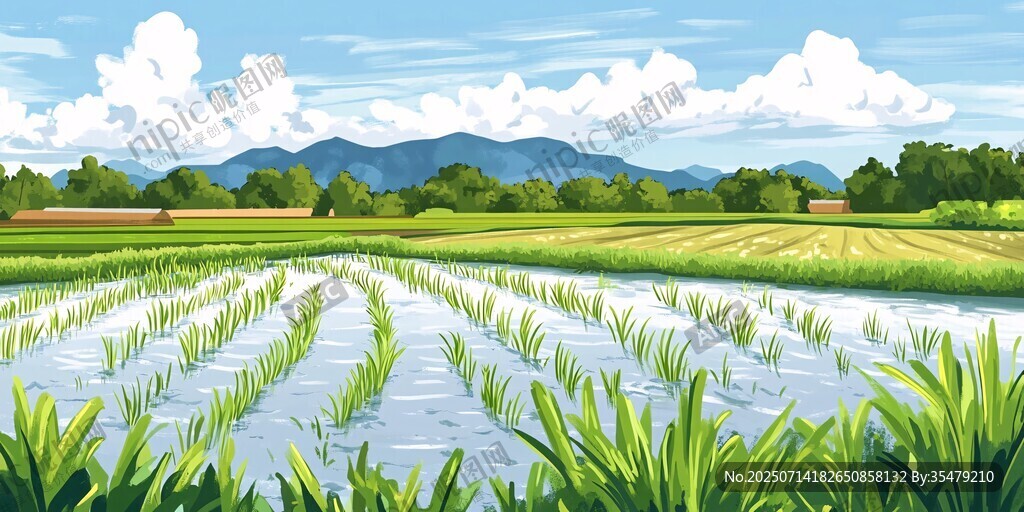 水田風(fēng)光 綠意盎然的田野