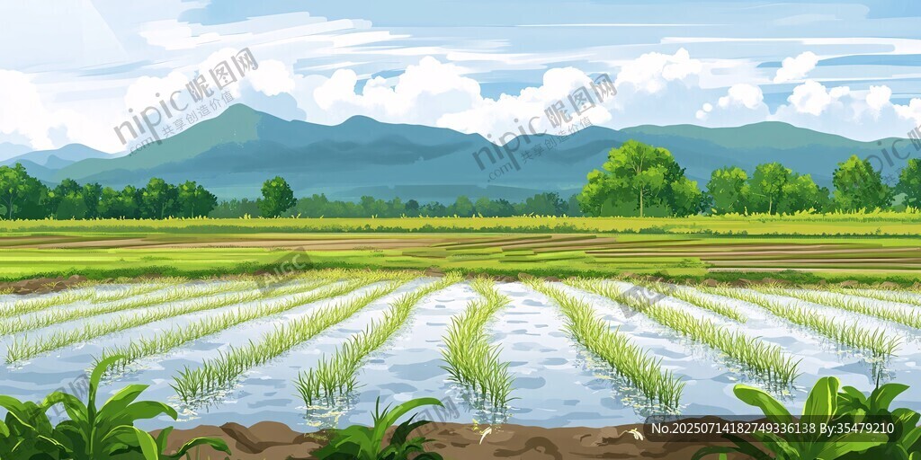 夏日田園風光水田美景