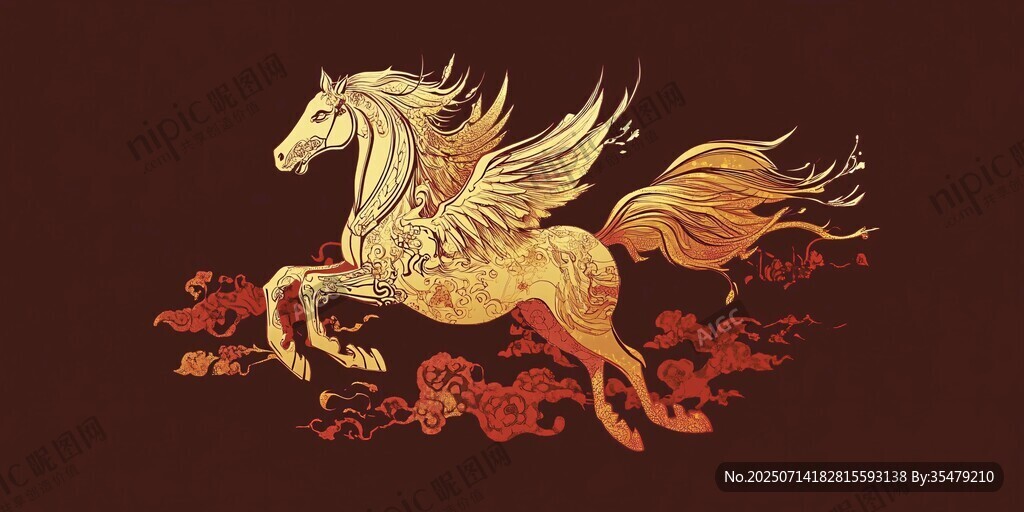 金色飛翼駿馬圖