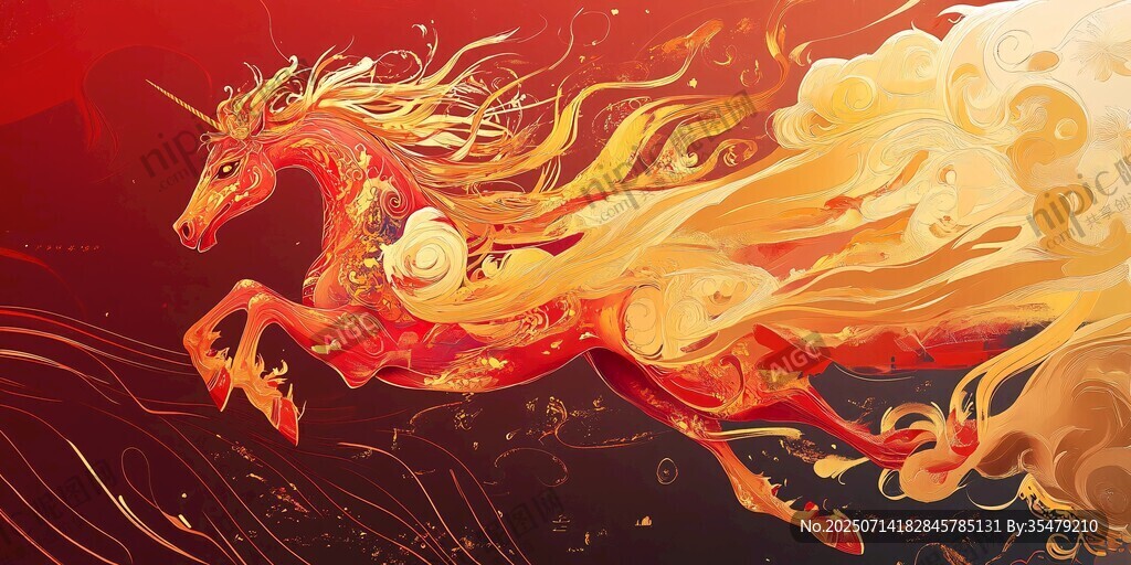 赤焰獨(dú)角獸奔騰圖