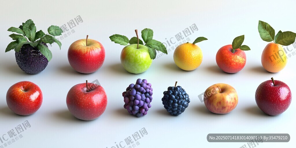 多彩新鮮水果整齊排列