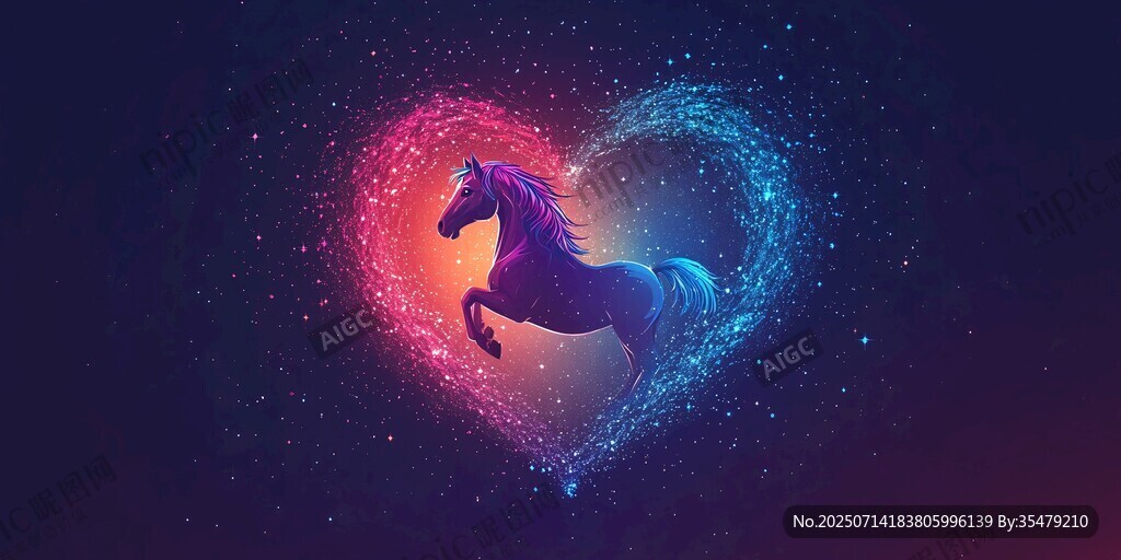 夢幻心型中奔騰的絢麗駿馬