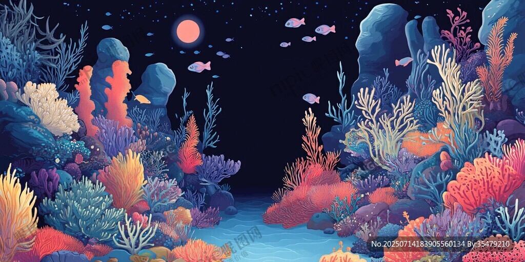 夢幻海底月夜珊瑚景觀