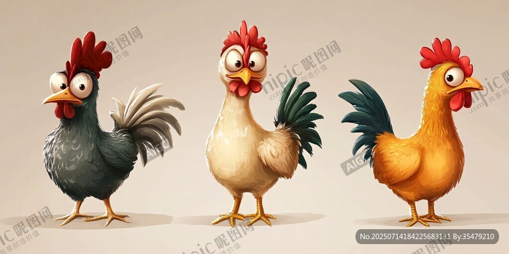 三只可愛(ài)卡通公雞形象