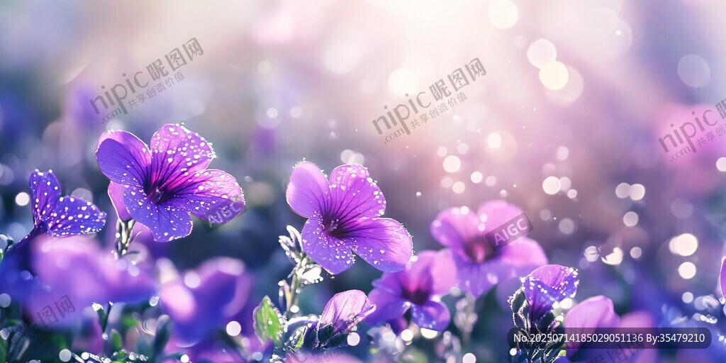夢幻紫花 晨露中的浪漫景致