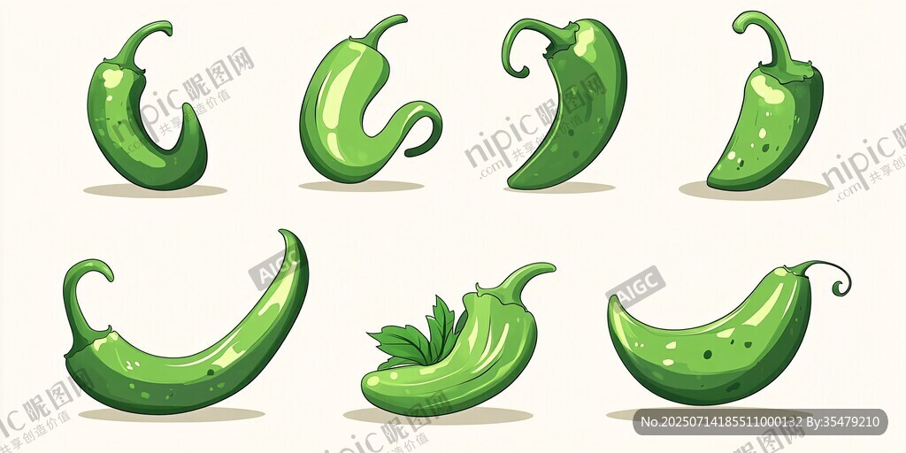 一組卡通綠辣椒插畫