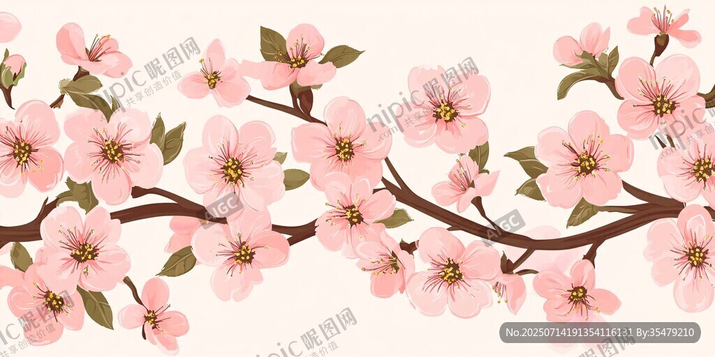 粉色櫻花枝條插畫背景圖