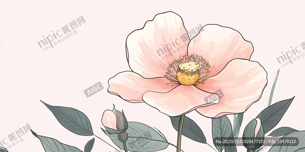 粉色花卉插畫 清新唯美