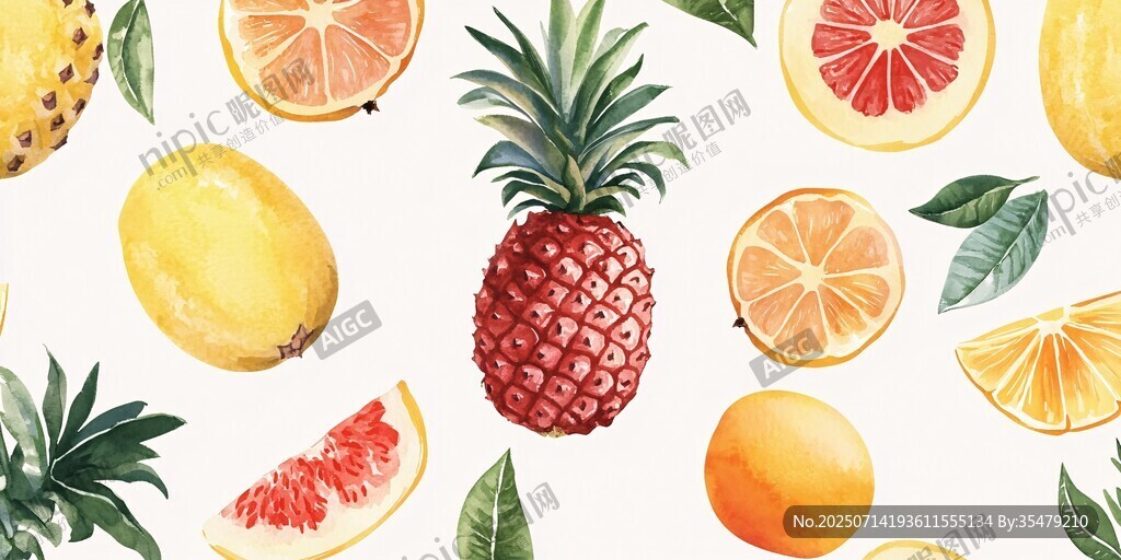 繽紛多汁水果水彩插畫(huà)