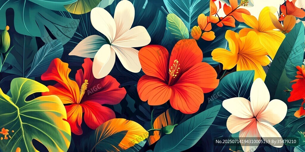 熱帶花卉絢麗插畫