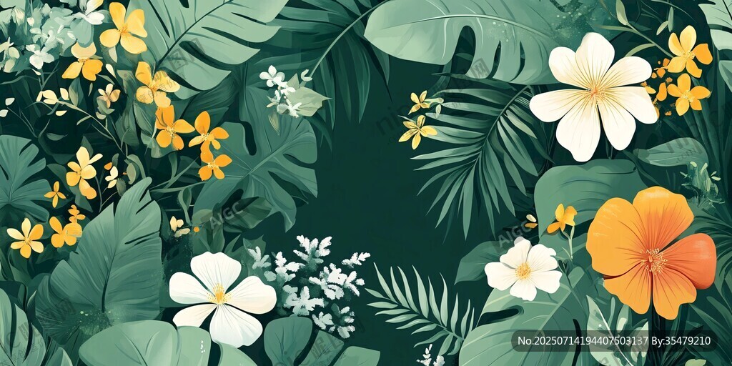 熱帶花卉綠植背景圖