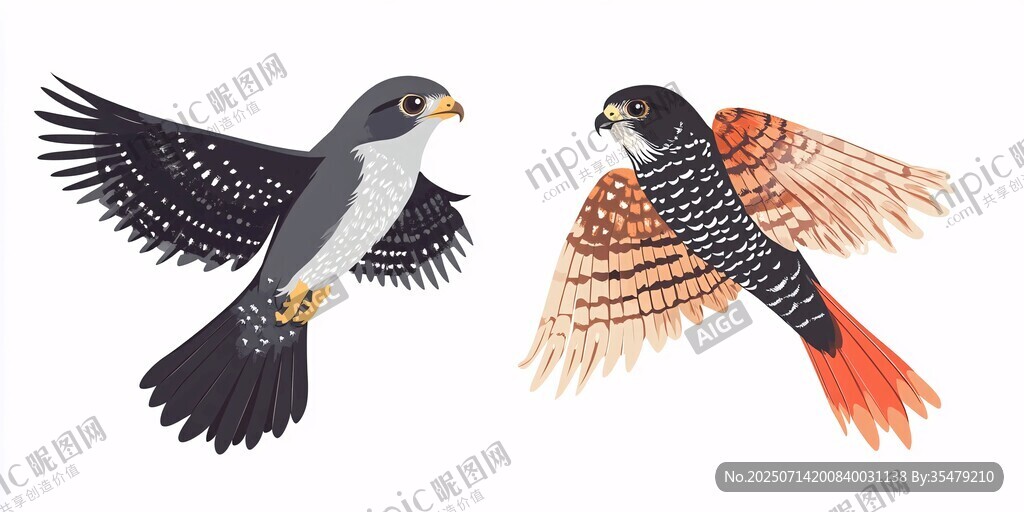 飛翔的雙鷹插畫圖案