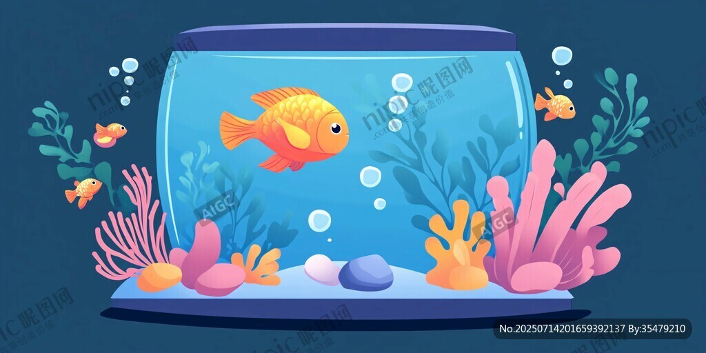 可愛(ài)金魚(yú)在夢(mèng)幻水族箱中游弋