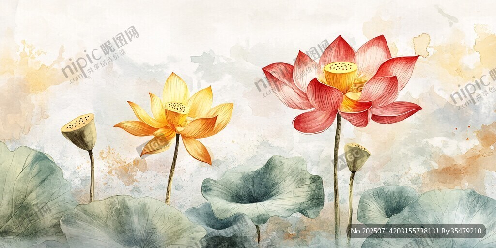水墨風(fēng)雙色荷花清雅圖